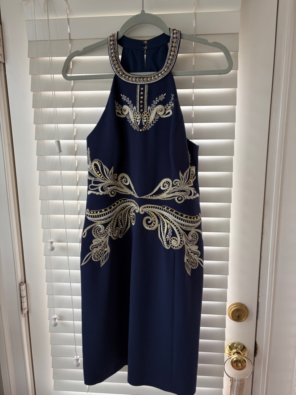 Lilly Pulitzer Navy Midi Dress with Gold Embroidered Accents